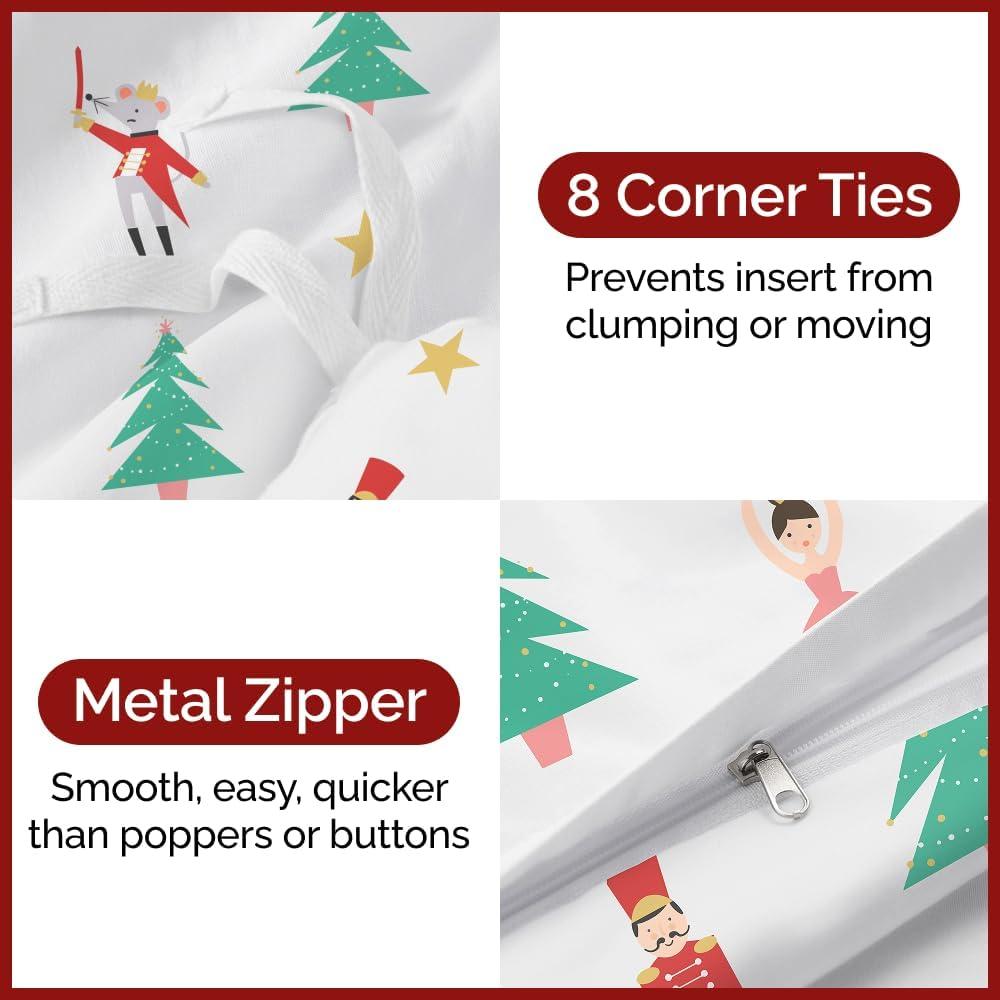 imageChristmas Duvet Cover Queen Size Set Extra Soft Queen Duvet Cover with 2 Pillow Shams Holiday Xmas Bedding with Zipper Closures ampamp Ties Comfy Snug ampamp Cozy Breathable Bed Set 90 x 90 Red Gnomes07 Christmas Tree 3 No Comforter