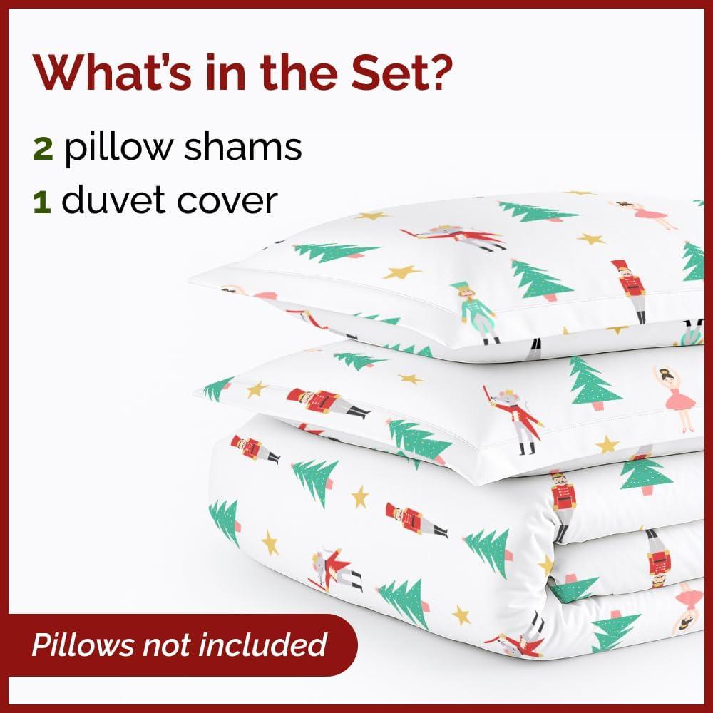 imageChristmas Duvet Cover Queen Size Set Extra Soft Queen Duvet Cover with 2 Pillow Shams Holiday Xmas Bedding with Zipper Closures ampamp Ties Comfy Snug ampamp Cozy Breathable Bed Set 90 x 90 Red Gnomes06 Nutcracker Ballet No Comforter