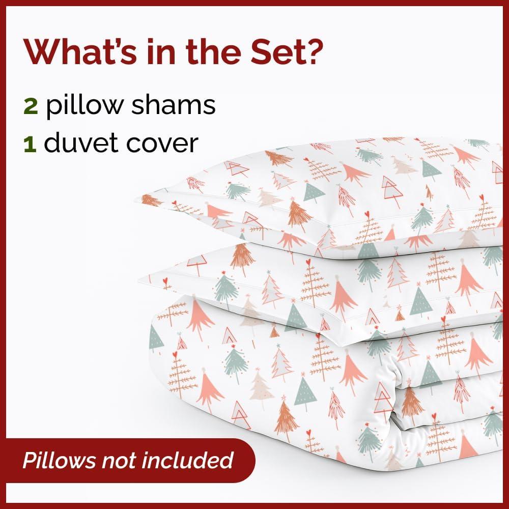 imageChristmas Duvet Cover Queen Size Set Extra Soft Queen Duvet Cover with 2 Pillow Shams Holiday Xmas Bedding with Zipper Closures ampamp Ties Comfy Snug ampamp Cozy Breathable Bed Set 90 x 90 Red Gnomes04 Christmas Tree 2 No Comforter