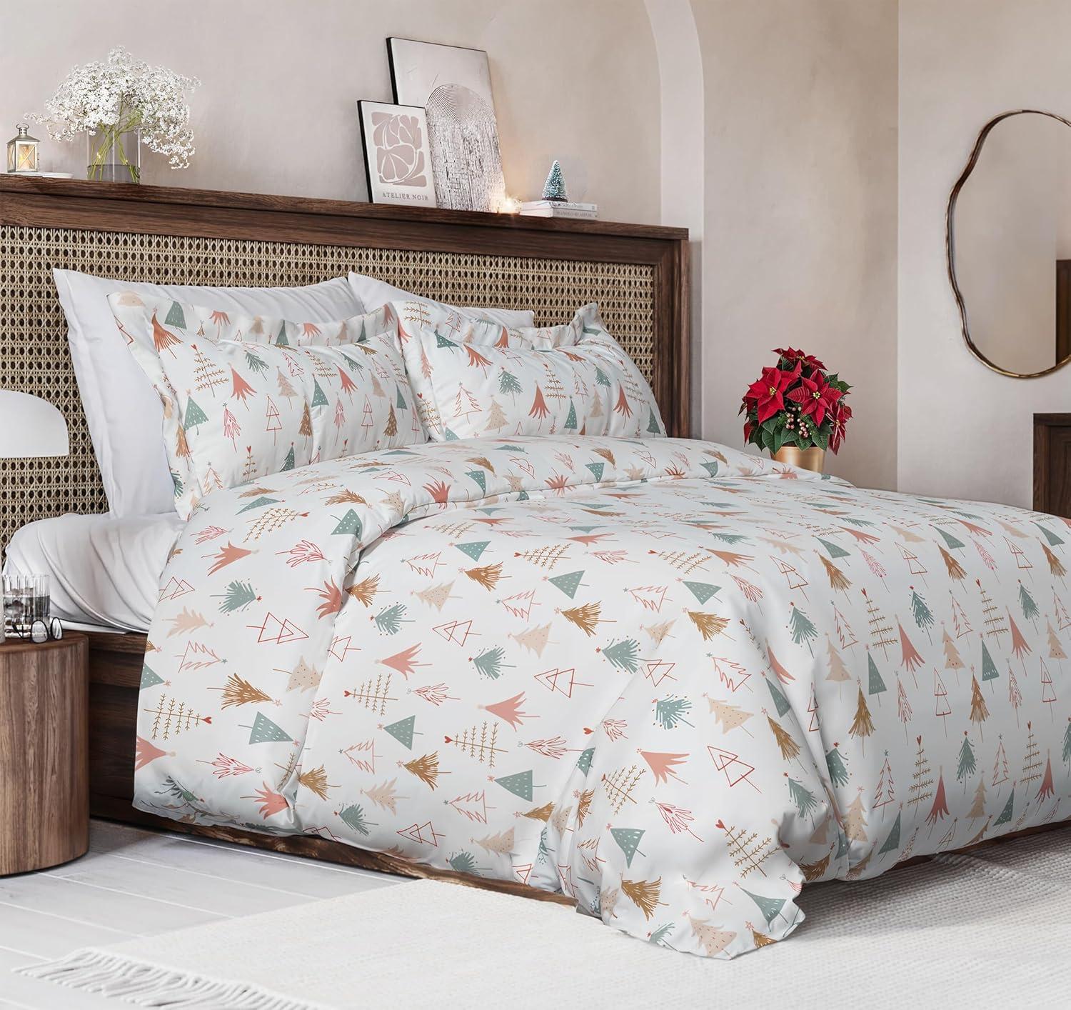 imageChristmas Duvet Cover Queen Size Set Extra Soft Queen Duvet Cover with 2 Pillow Shams Holiday Xmas Bedding with Zipper Closures ampamp Ties Comfy Snug ampamp Cozy Breathable Bed Set 90 x 90 Red Gnomes04 Christmas Tree 2 No Comforter