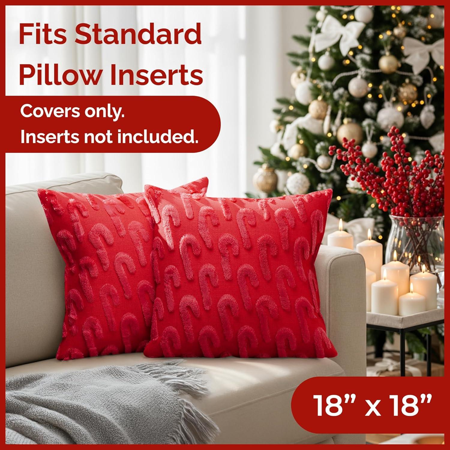 imageChristmas Pillowcases 18x18 Christmas Pillow Covers Set of 2 Xmas Couch Pillowcases for Living Room BedSized Holiday Throw Pillow Covers Cozy Winter Home Decor Gold Foil Cushion Cases Red23 Candy Cane 3d Red