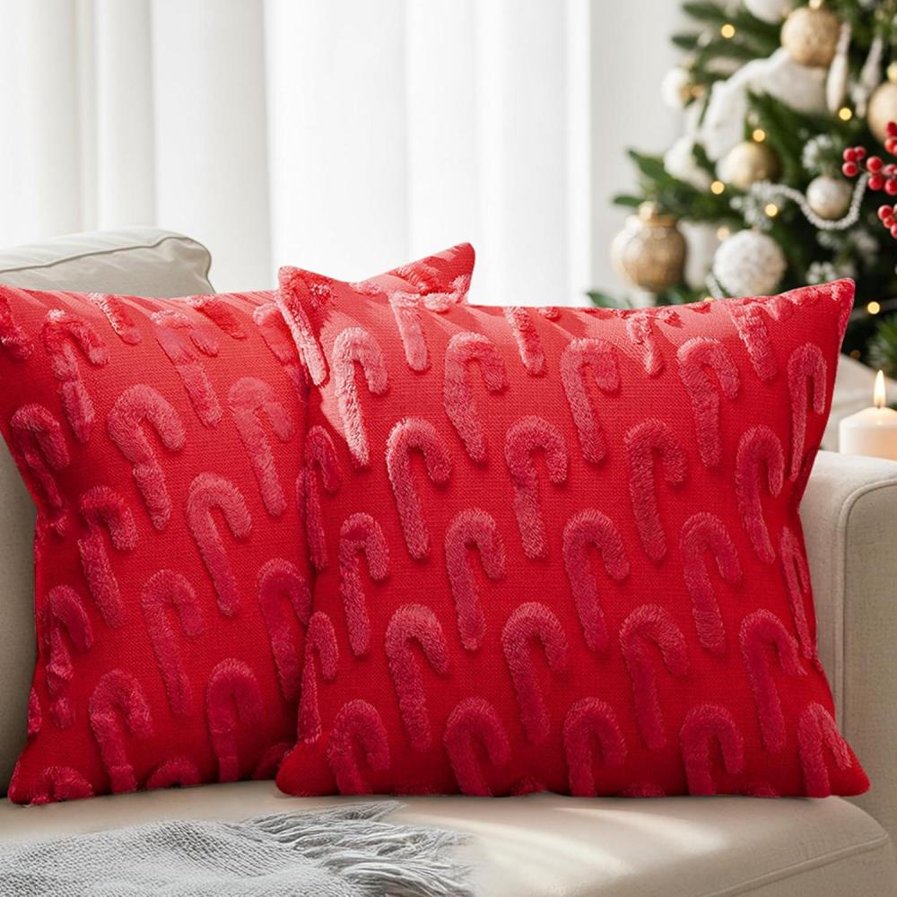 imageChristmas Pillowcases 18x18  Christmas Pillow Covers Set of 2  Xmas Couch Pillowcases for Living Room  BedSized Holiday Throw Pillow Covers  Cozy Winter Home Decor  Gold Foil Cushion Cases  Red23  Candy Cane 3d Red
