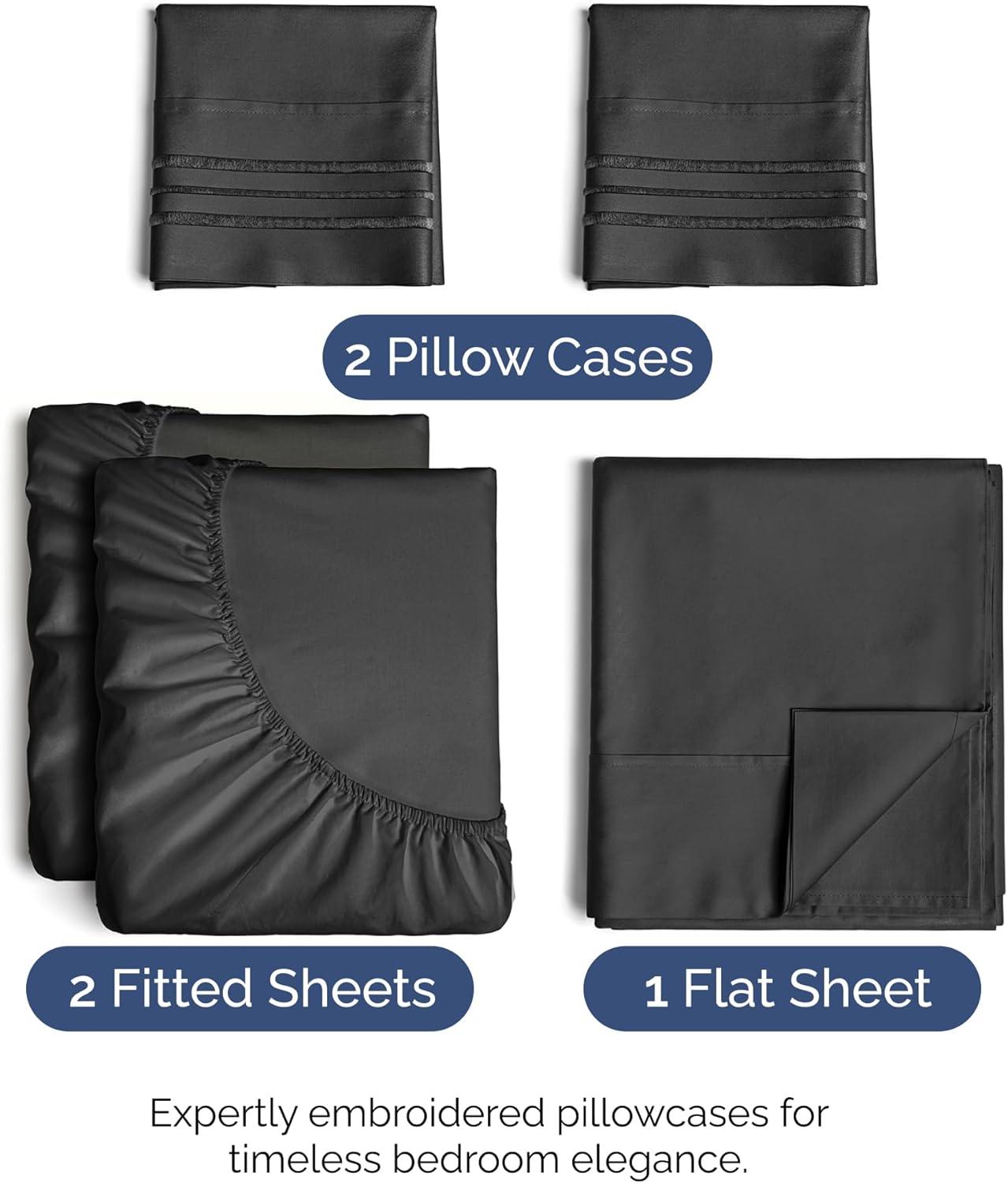imageQueen Size 4 Piece Sheet Set Comfy Breathable ampamp Cooling Bed Sheets Set Hotel Luxury Bedding for Women Men Kids Teens Boys ampamp Girls Deep Pockets UltraSoft Wrinkle Free OekoTex Coral25 Black