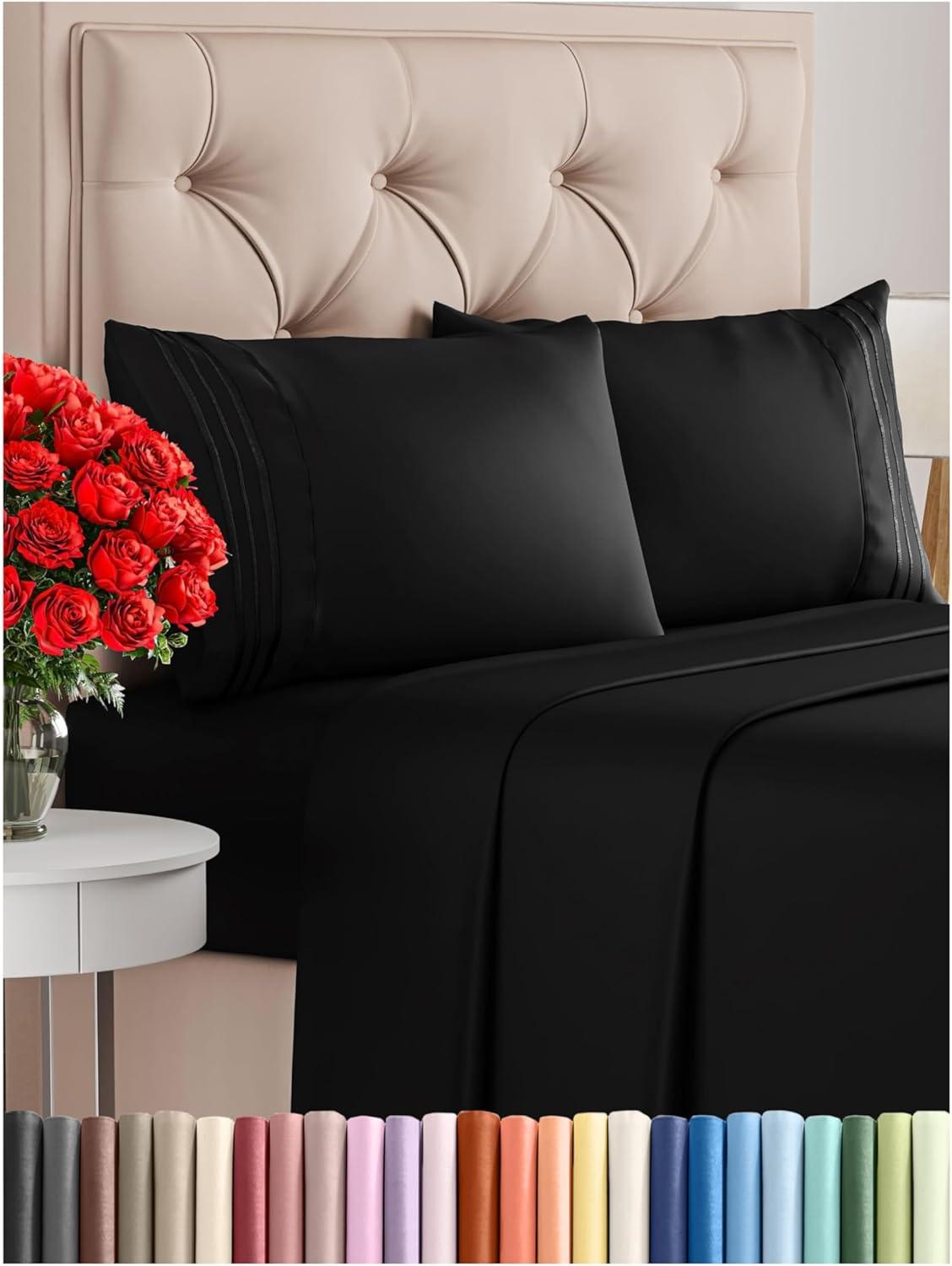 imageQueen Size 4 Piece Sheet Set Comfy Breathable ampamp Cooling Bed Sheets Set Hotel Luxury Bedding for Women Men Kids Teens Boys ampamp Girls Deep Pockets UltraSoft Wrinkle Free OekoTex Coral25 Black