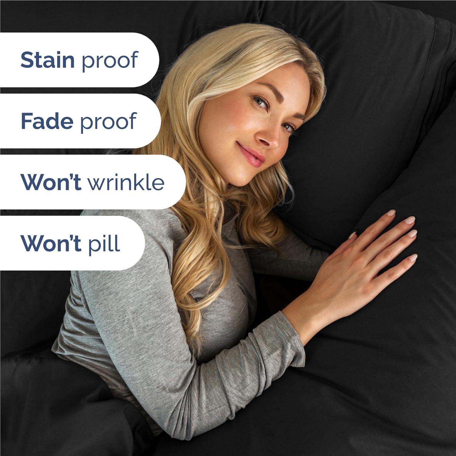 imageQueen Size 4 Piece Sheet Set Comfy Breathable ampamp Cooling Bed Sheets Set Hotel Luxury Bedding for Women Men Kids Teens Boys ampamp Girls Deep Pockets UltraSoft Wrinkle Free OekoTex Coral25 Black