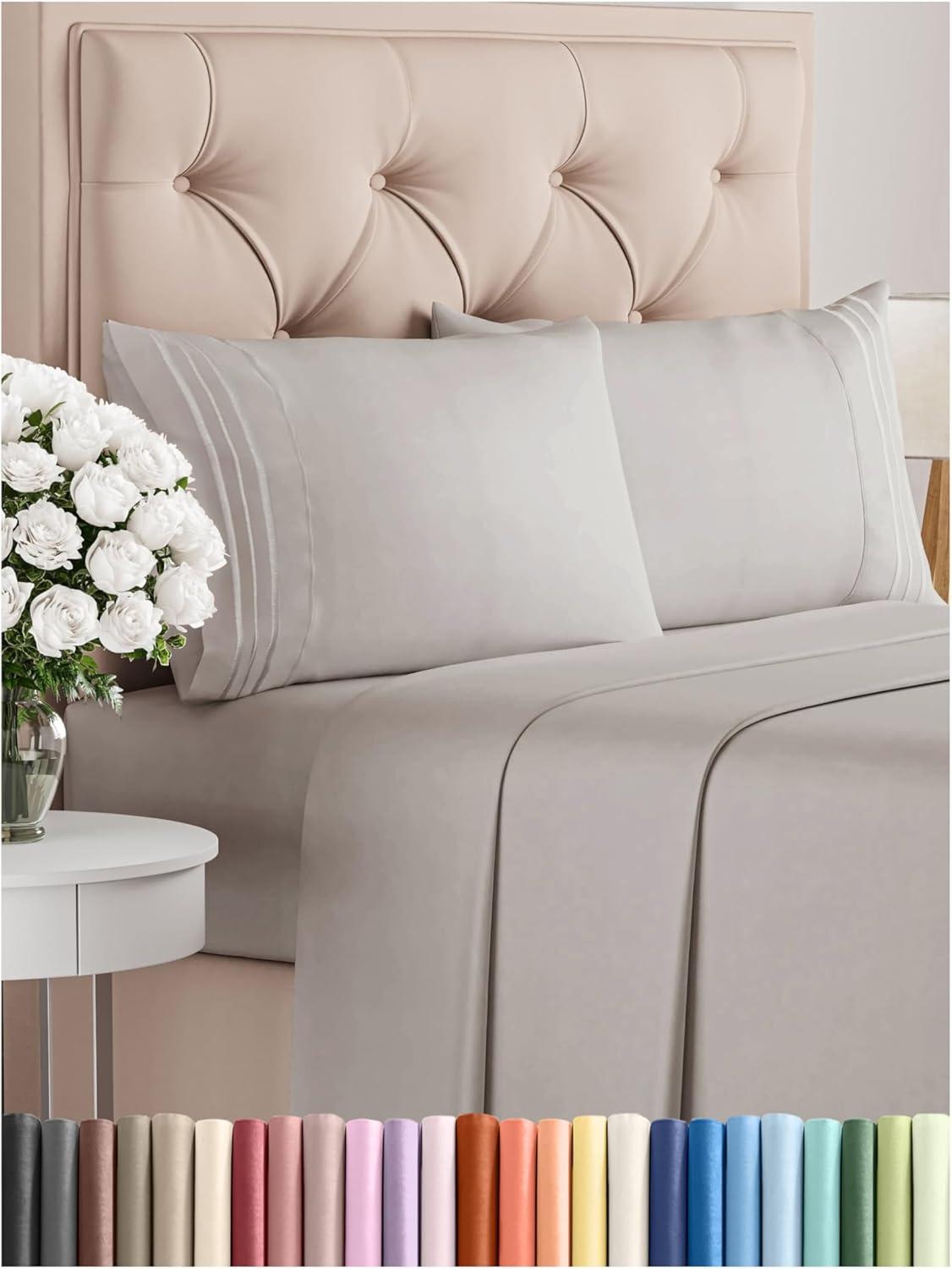 imageQueen Size 4 Piece Sheet Set Comfy Breathable ampamp Cooling Bed Sheets Set Hotel Luxury Bedding for Women Men Kids Teens Boys ampamp Girls Deep Pockets UltraSoft Wrinkle Free OekoTex Burgundy04 Light Grey