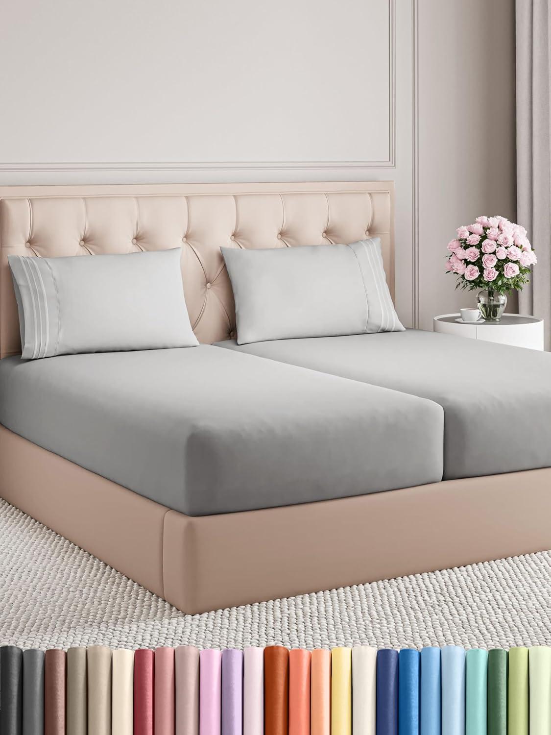 imageQueen Size 4 Piece Sheet Set Comfy Breathable ampamp Cooling Bed Sheets Set Hotel Luxury Bedding for Women Men Kids Teens Boys ampamp Girls Deep Pockets UltraSoft Wrinkle Free OekoTex Burgundy03 French Grey