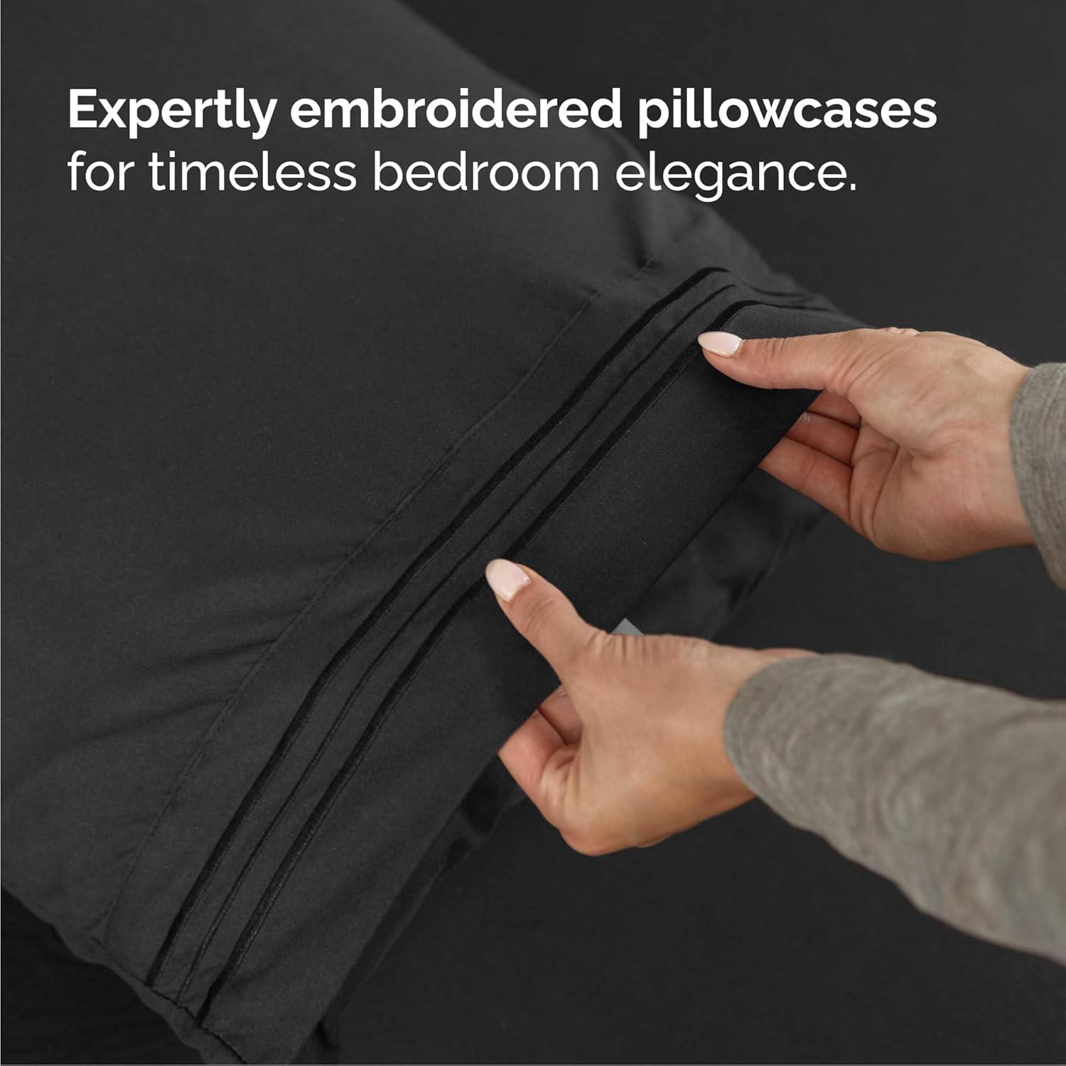 imageQueen Size 4 Piece Sheet Set Comfy Breathable ampamp Cooling Bed Sheets Set Hotel Luxury Bedding for Women Men Kids Teens Boys ampamp Girls Deep Pockets UltraSoft Wrinkle Free OekoTex Coral25 Black