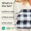 Striped Sheets – Grey Striped Sheets – 1 Flat & 1 Fitted & 2 Pillowcases w/ Deep Pockets – Comfy, Wrinkle & Fade Free – Ultra-Soft, Breathable & Cooling – Luxury Pinstripe Bedding – Full Size Bed Set(42 – Blue Gingham)