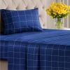 Striped Sheets – Grey Striped Sheets – 1 Flat & 1 Fitted & 2 Pillowcases w/ Deep Pockets – Comfy, Wrinkle & Fade Free – Ultra-Soft, Breathable & Cooling – Luxury Pinstripe Bedding – Full Size Bed Set(41 – Blue Grid)