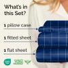Striped Sheets – Grey Striped Sheets – 1 Flat & 1 Fitted & 2 Pillowcases w/ Deep Pockets – Comfy, Wrinkle & Fade Free – Ultra-Soft, Breathable & Cooling – Luxury Pinstripe Bedding – Full Size Bed Set(41 – Blue Grid)