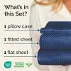 Striped Sheets – Grey Striped Sheets – 1 Flat & 1 Fitted & 2 Pillowcases w/ Deep Pockets – Comfy, Wrinkle & Fade Free – Ultra-Soft, Breathable & Cooling – Luxury Pinstripe Bedding – Full Size Bed Set(36 – Navy Microdots)