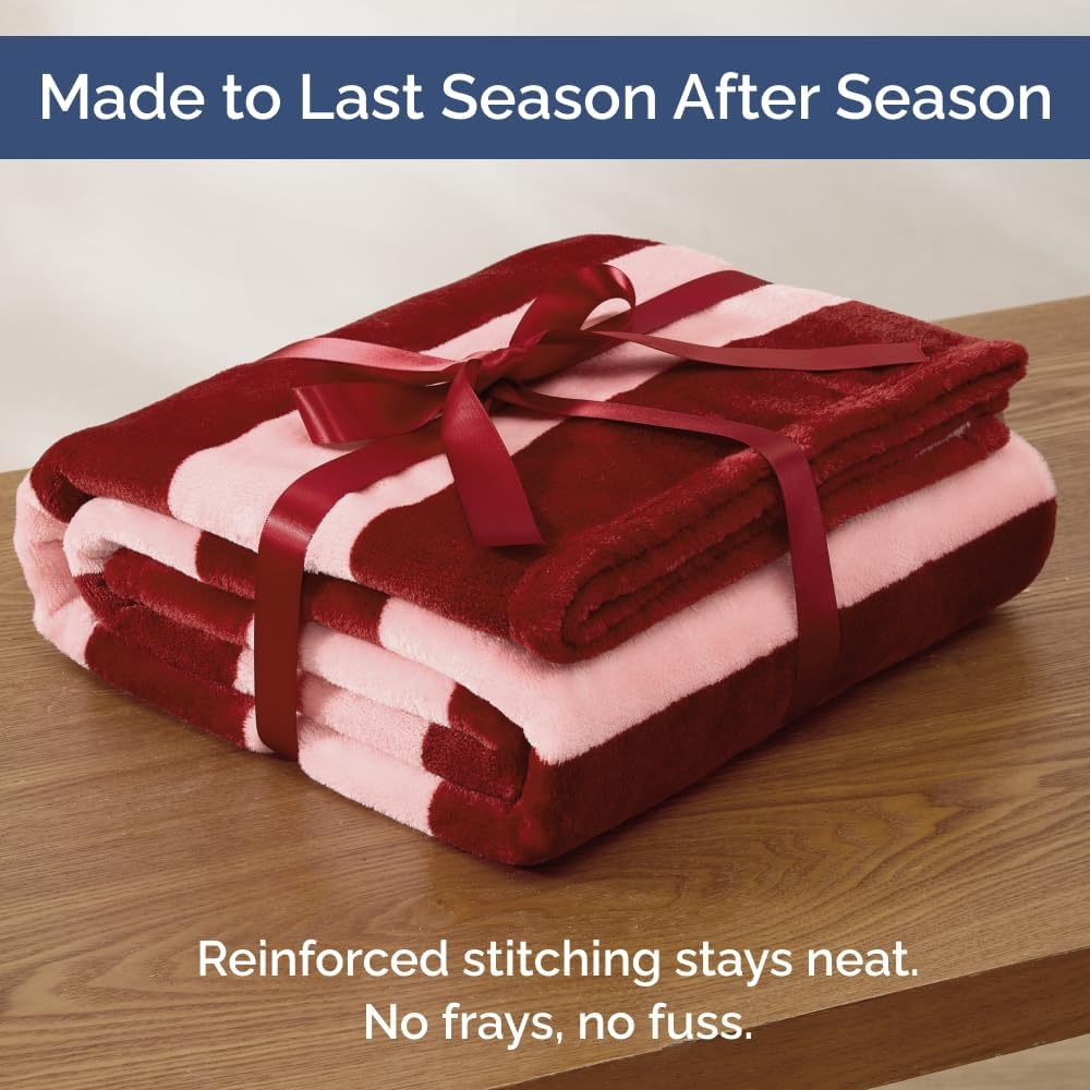 image:imageCGK Christmas Fleece Blanket Throw Size Flannel Throw Red Flakes 50x6037 Burgundy Stripe