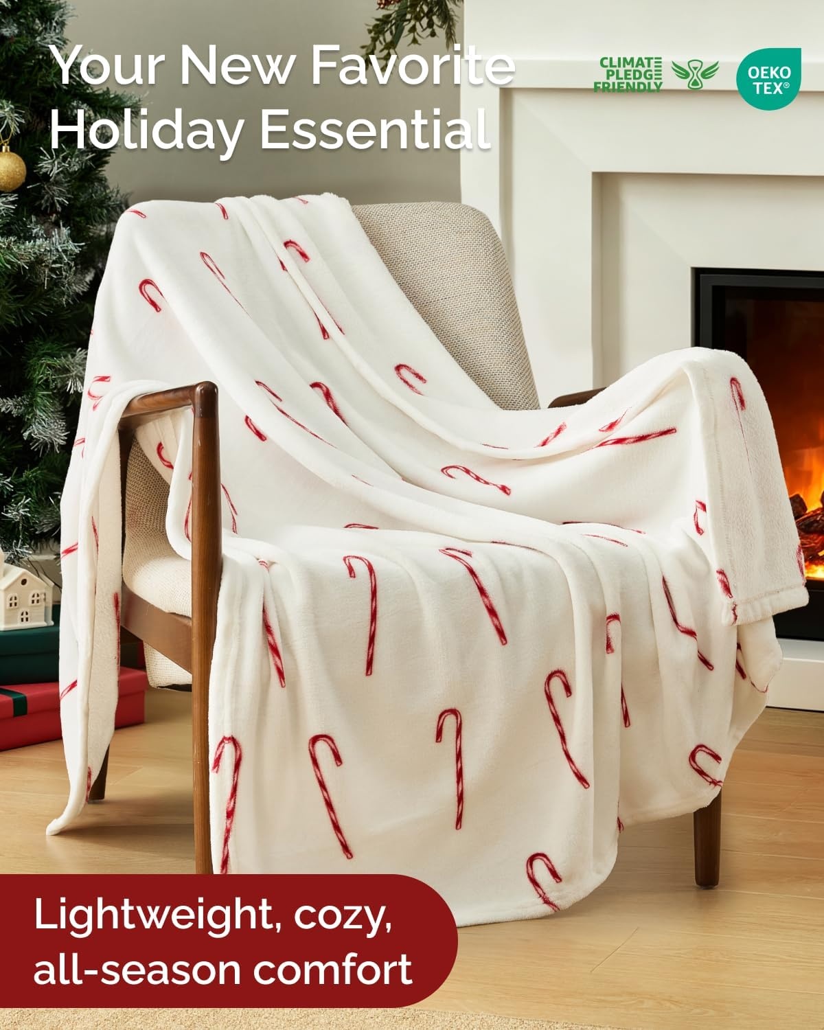 image:imageCGK Christmas Fleece Blanket Throw Size Flannel Throw Red Flakes 50x6042 Candy Canes