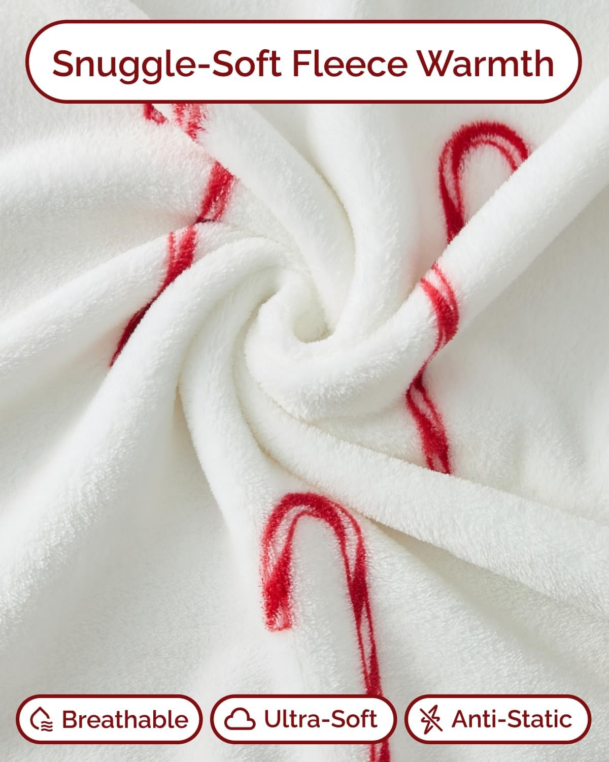 image:imageCGK Christmas Fleece Blanket Throw Size Flannel Throw Red Flakes 50x6042 Candy Canes