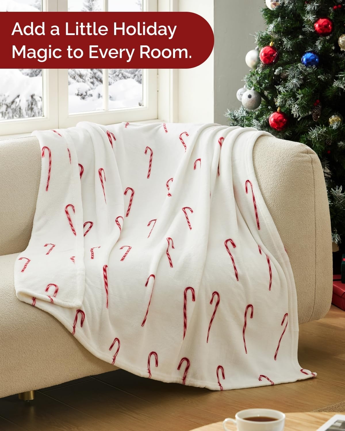 image:imageCGK Christmas Fleece Blanket Throw Size Flannel Throw Red Flakes 50x6042 Candy Canes