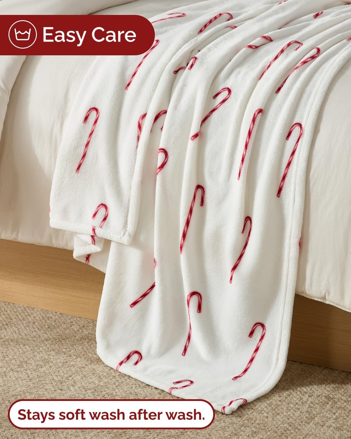 image:imageCGK Christmas Fleece Blanket Throw Size Flannel Throw Red Flakes 50x6042 Candy Canes