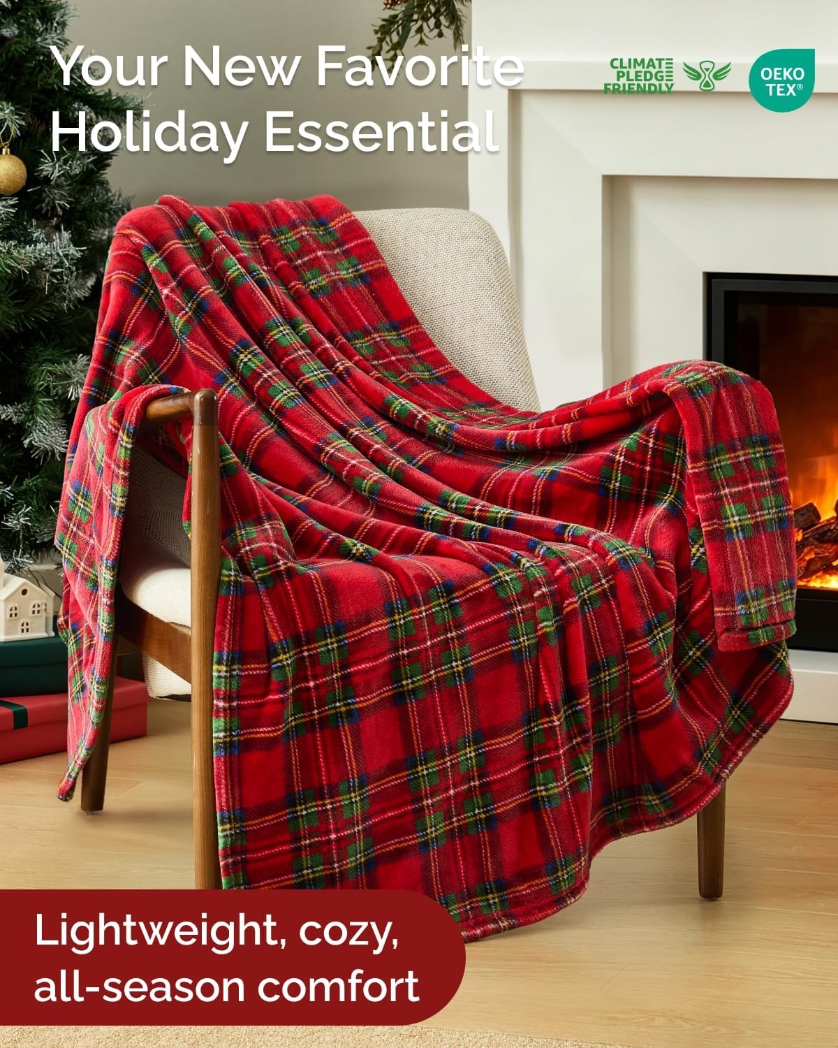 image:imageCGK Christmas Fleece Blanket Throw Size Flannel Throw Red Flakes 50x6044 Tartan