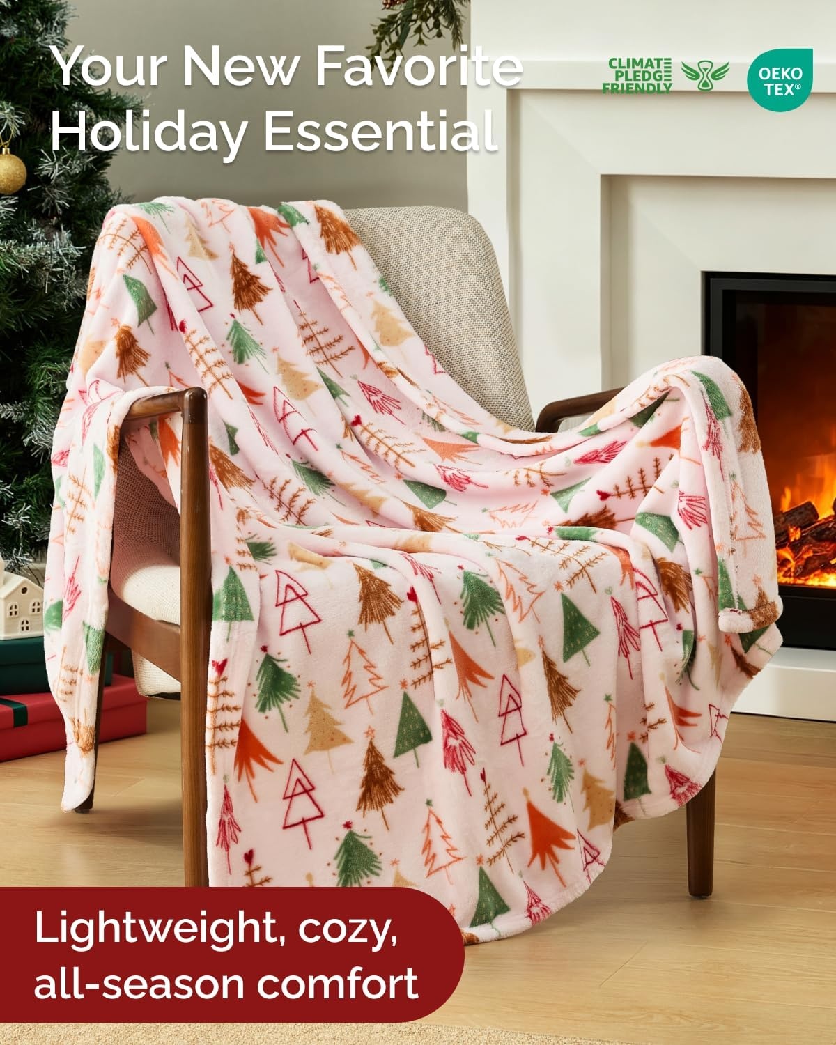 image:imageCGK Christmas Fleece Blanket Throw Size Flannel Throw Red Flakes 50x6045 Christmas Tree 2