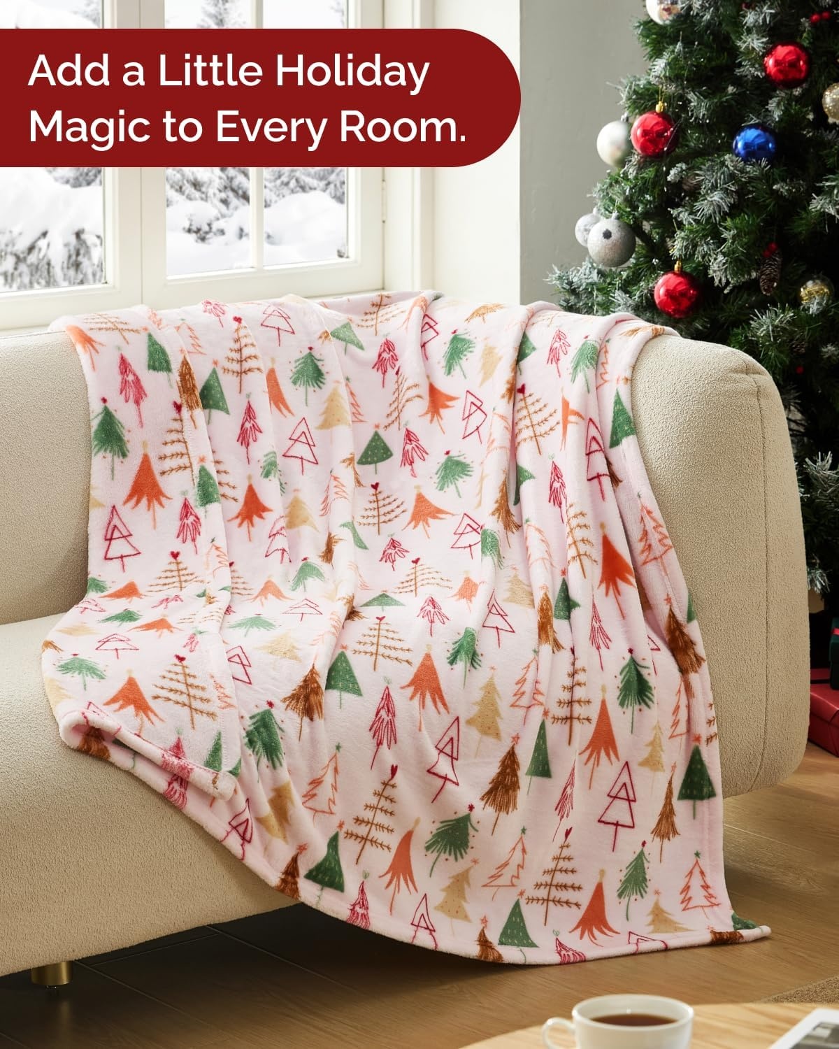 image:imageCGK Christmas Fleece Blanket Throw Size Flannel Throw Red Flakes 50x6045 Christmas Tree 2