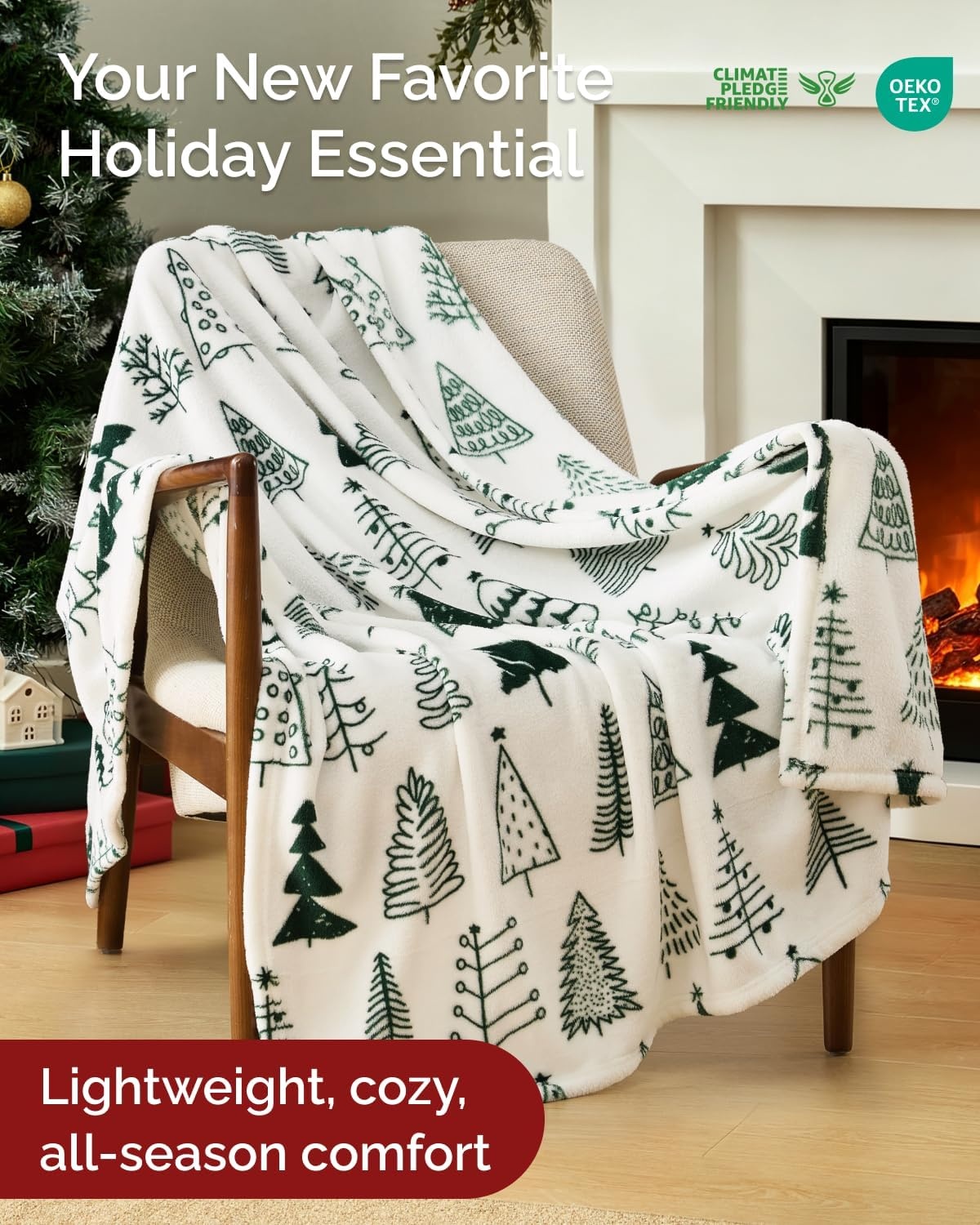 image:imageCGK Christmas Fleece Blanket Throw Size Flannel Throw Red Flakes 50x6051 Sketched Trees