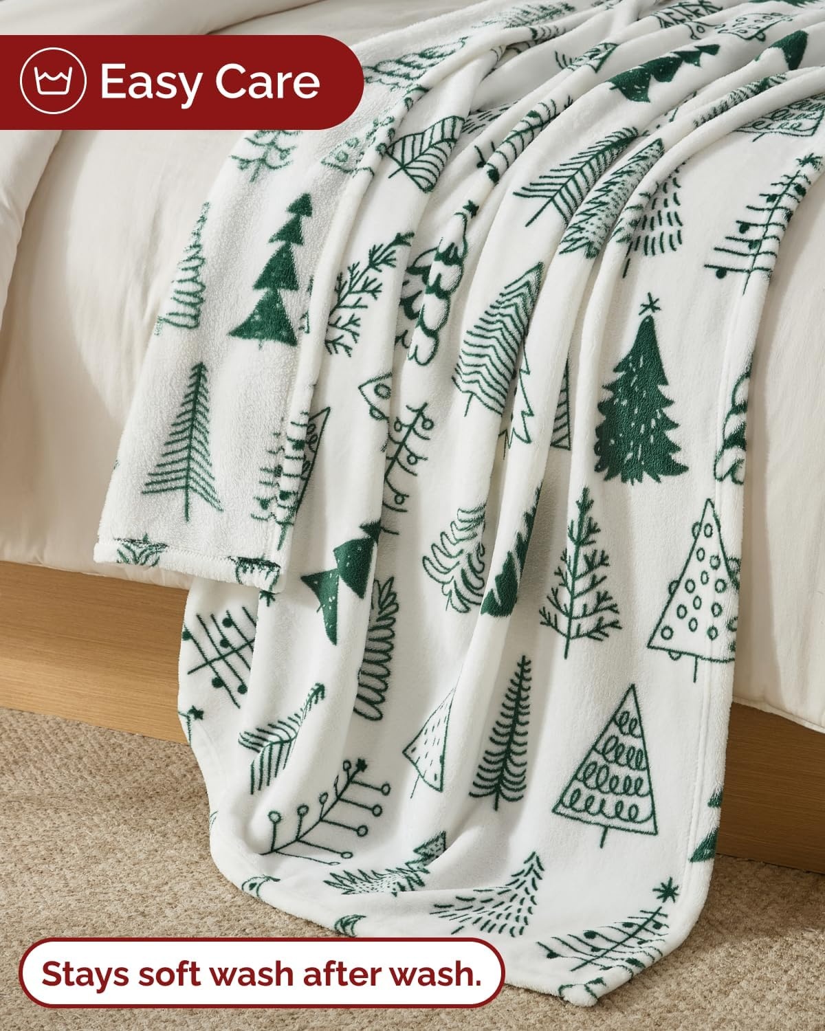 image:imageCGK Christmas Fleece Blanket Throw Size Flannel Throw Red Flakes 50x6051 Sketched Trees