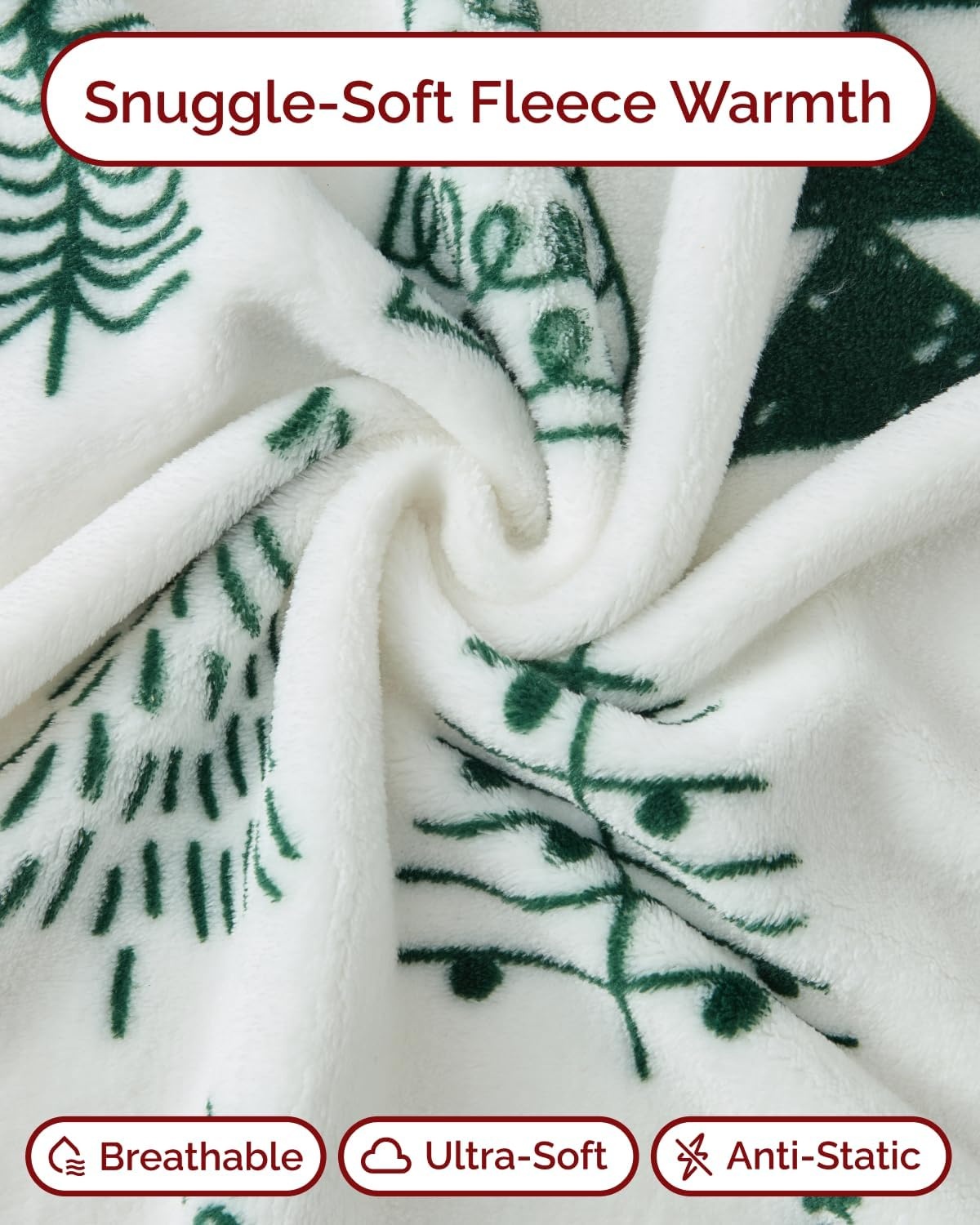 image:imageCGK Christmas Fleece Blanket Throw Size Flannel Throw Red Flakes 50x6051 Sketched Trees