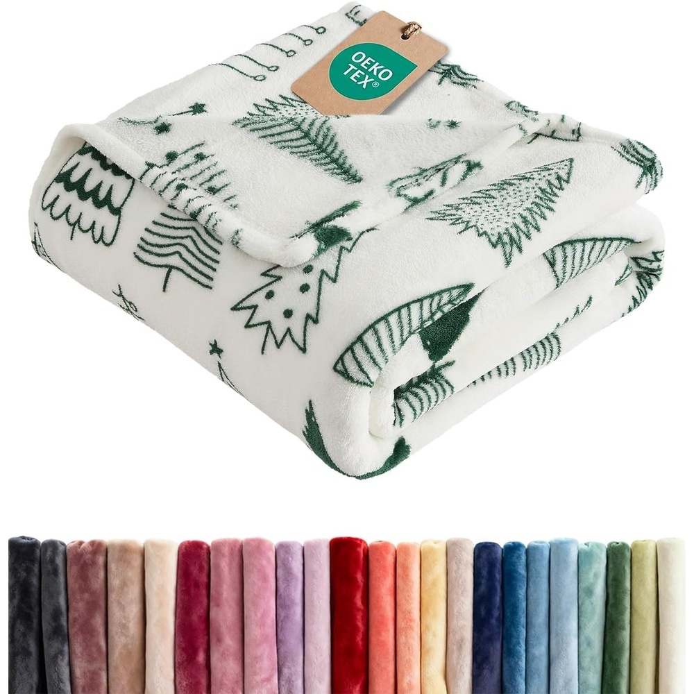 image:imageCGK Christmas Fleece Blanket Throw Size  Flannel Throw  Red Flakes 50x6051  Sketched Trees